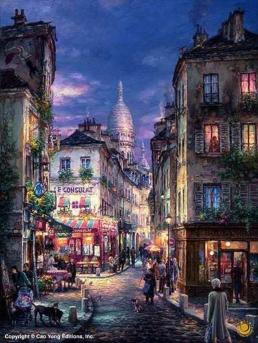 Stroll Montmartre by Cao Yong — Giclee On Canvas The Paris Series