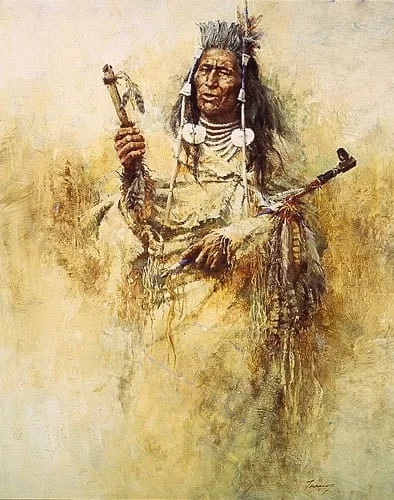 CROW PIPE HOLDER Artist Proof by Howard Terpning — Lithograph
