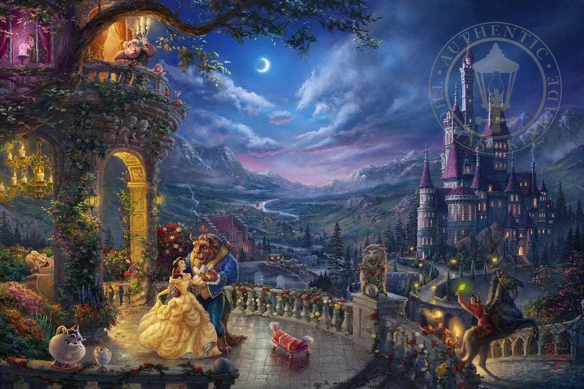 Beauty and the Beast Dancing in the Moonlight by Thomas Kinkade Disney — Giclee On Canvas
