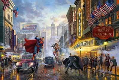 Batman, Superman, and Wonder Woman by Thomas Kinkade DC Comics