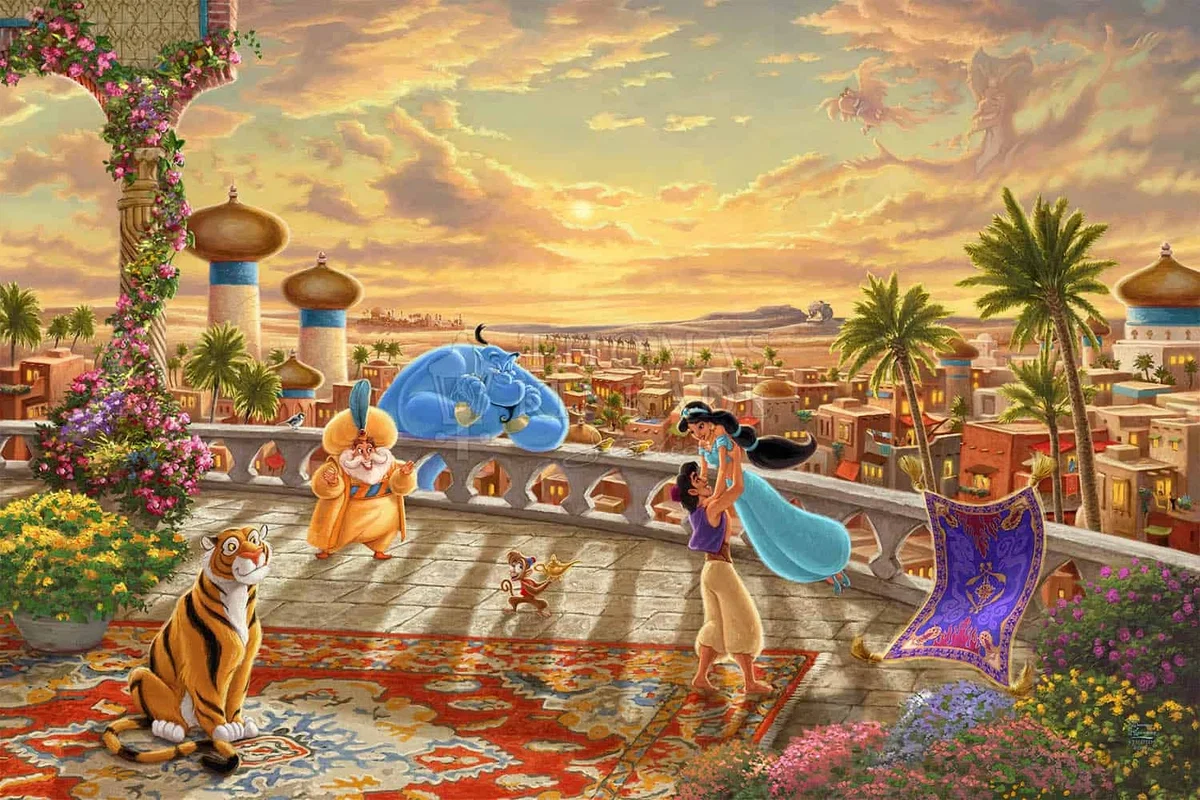 Jasmine - Dancing In The Desert Sunset by Thomas Kinkade Disney — Giclee On Canvas