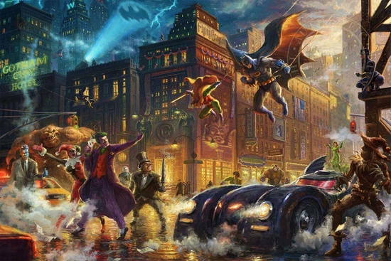 Thomas Kinkade DC Comics - The Dark Knight Saves Gotham City