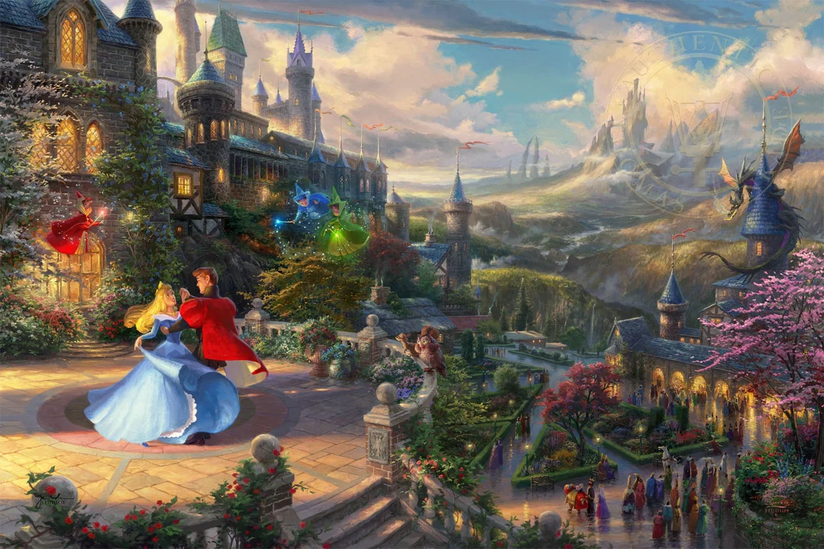 Sleeping Beauty Dancing In The Enchanted Light by Thomas Kinkade Disney — Giclee On Canvas