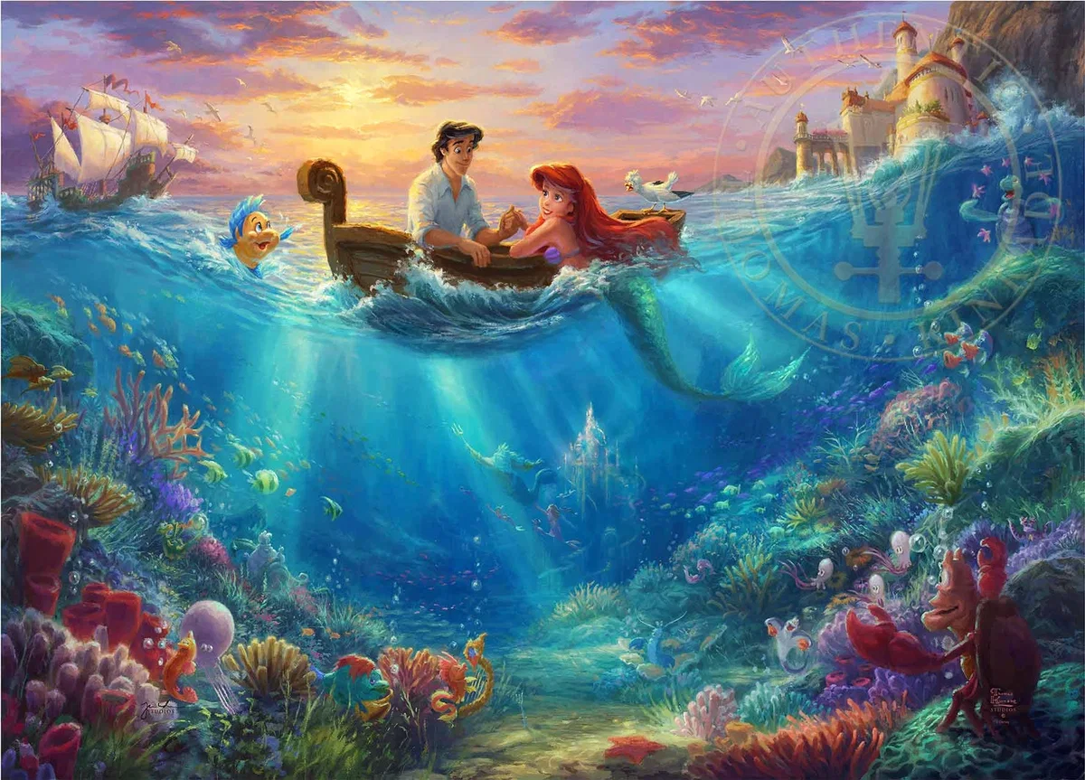 Little Mermaid Falling In Love by Thomas Kinkade Disney — Giclee On Canvas
