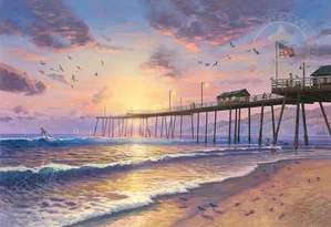 Thomas Kinkade - Footprints in the Sand - Pismo pier