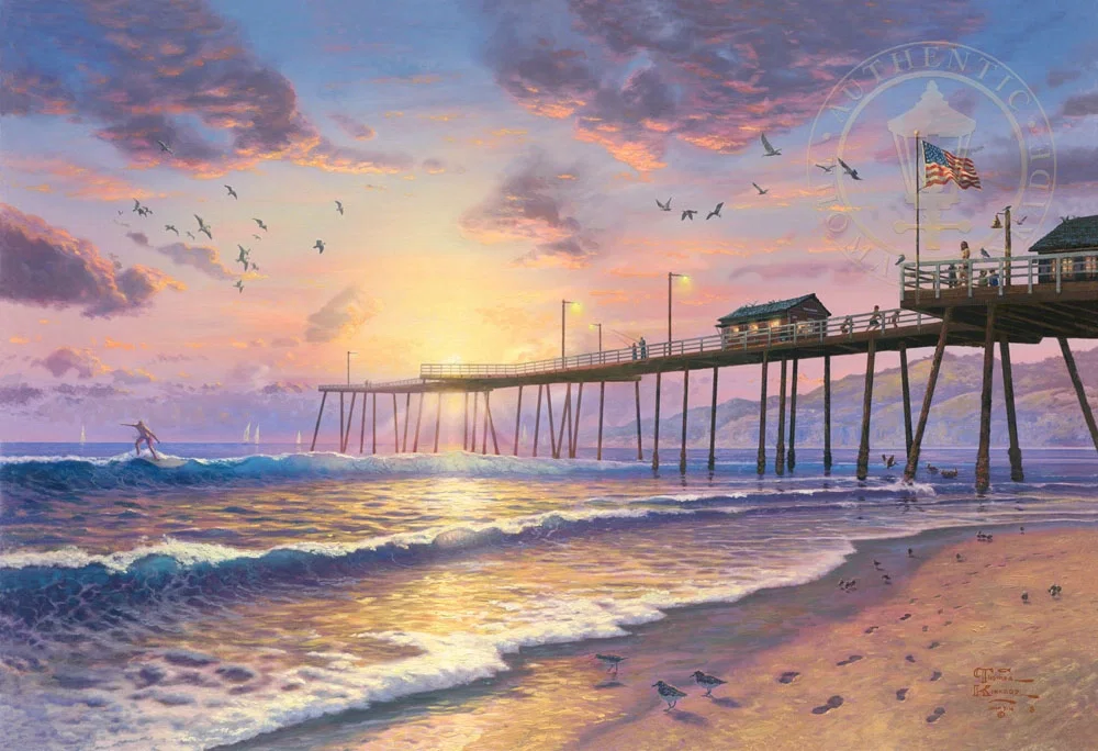 Footprints in the Sand - Pismo pier by Thomas Kinkade — Giclee On Paper