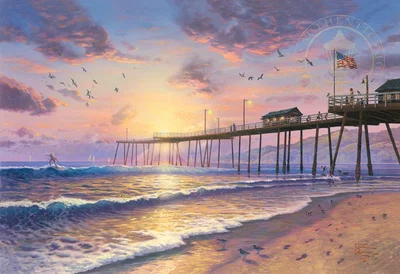 Footprints in the Sand - Pismo pier by Thomas Kinkade