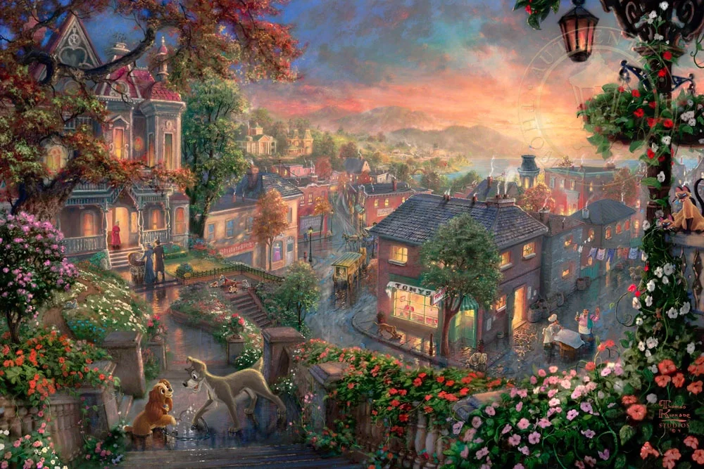 Lady and the Tramp by Thomas Kinkade Disney — Giclee On Canvas