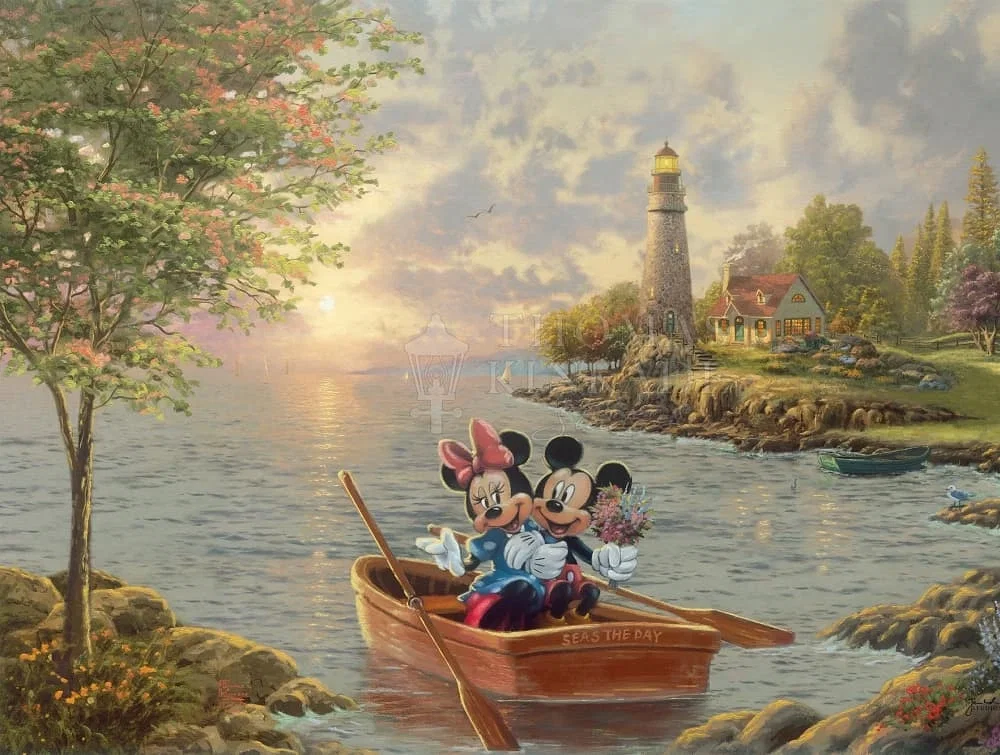 Mickey And Minnie – Lighthouse Cove by Thomas Kinkade Disney — Giclee On Canvas