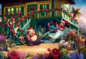 Thomas Kinkade Disney - Disney Lilo and Stitch Aloha Christmas