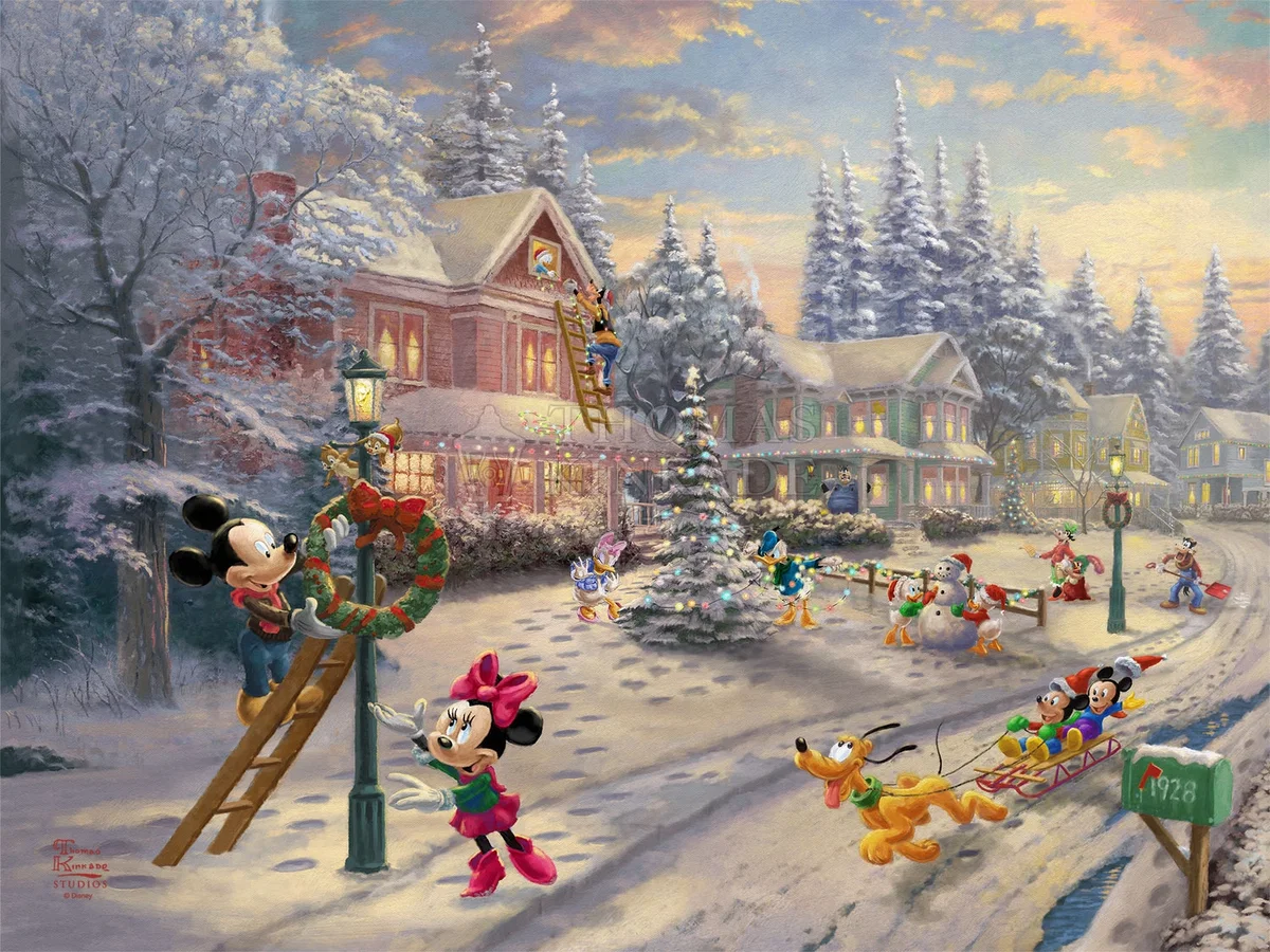Mickey’s Victorian Christmas by Thomas Kinkade Disney — Giclee On Canvas