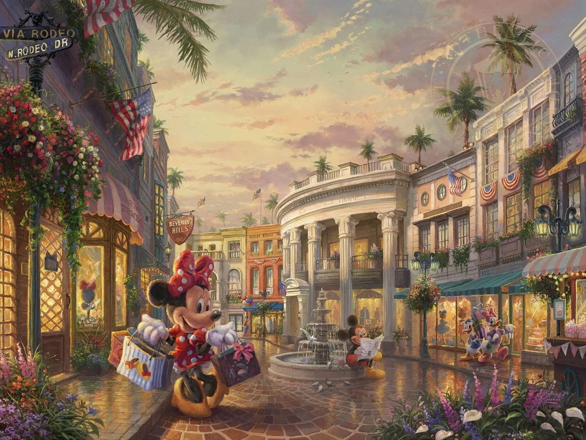 Minnie Rocks the Dots On Rodeo Drive by Thomas Kinkade Disney — Giclee On Canvas