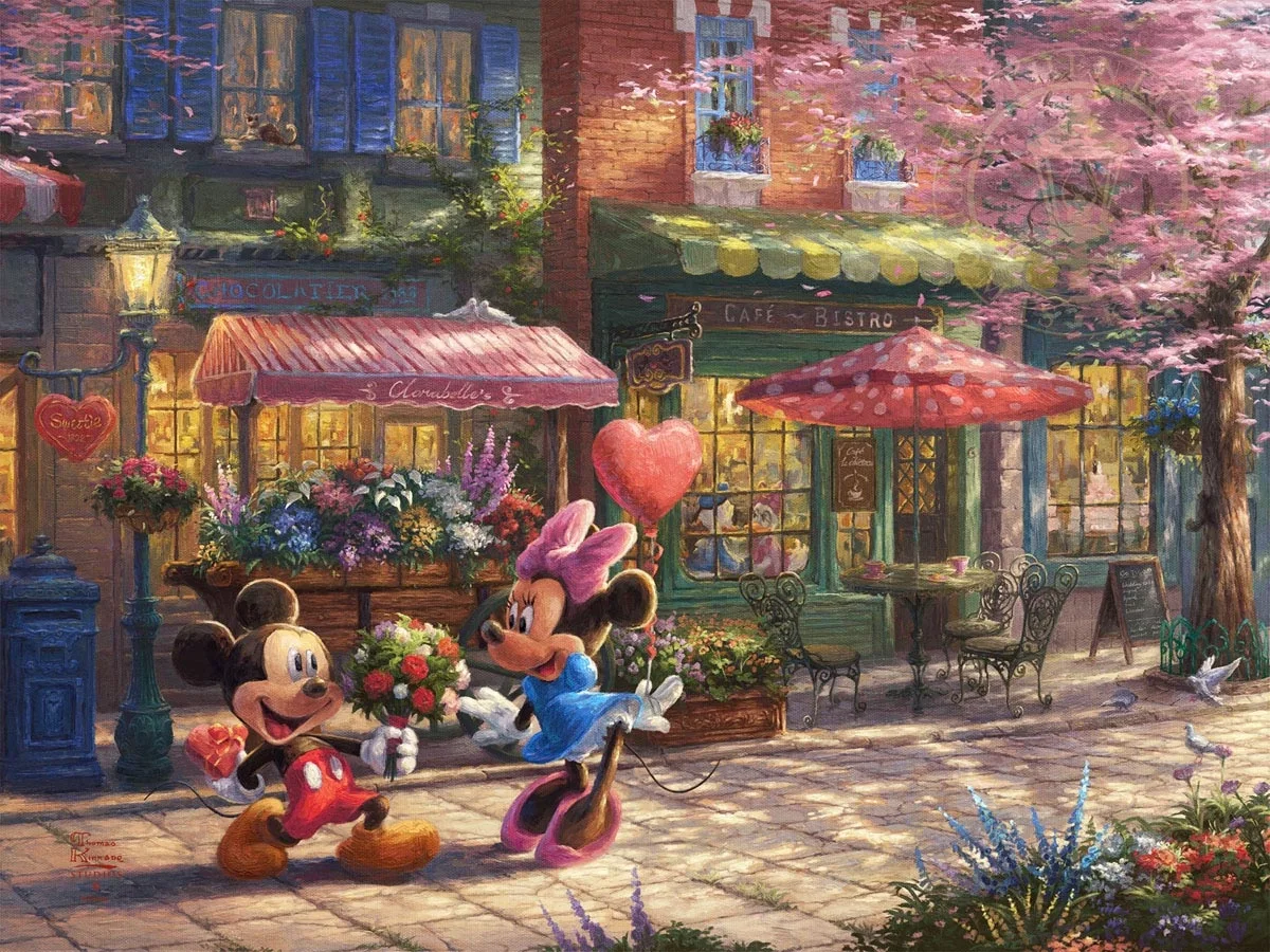 Mickey and Minnie - Sweetheart Cafe by Thomas Kinkade Disney — Giclee On Canvas