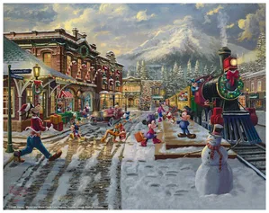 Thomas Kinkade Disney - Mickey and Minnie Candy Cane Express