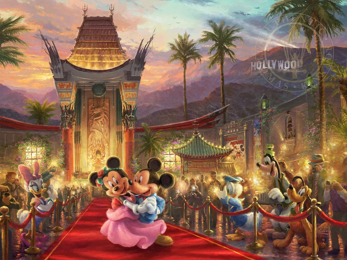 Mickey And Minnie in Hollywood by Thomas Kinkade Disney — Giclee On Canvas