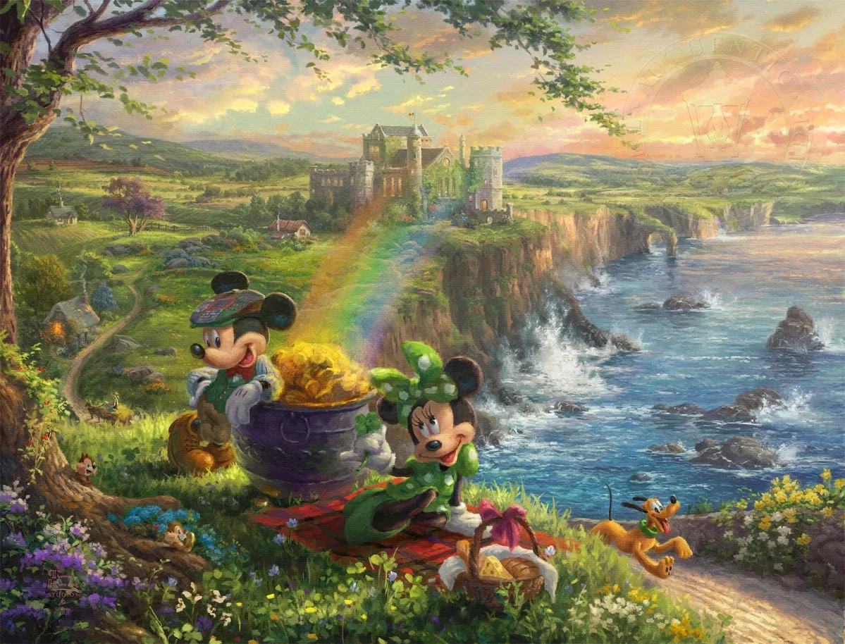 Mickey And Minnie In Ireland by Thomas Kinkade Disney — Giclee On Canvas
