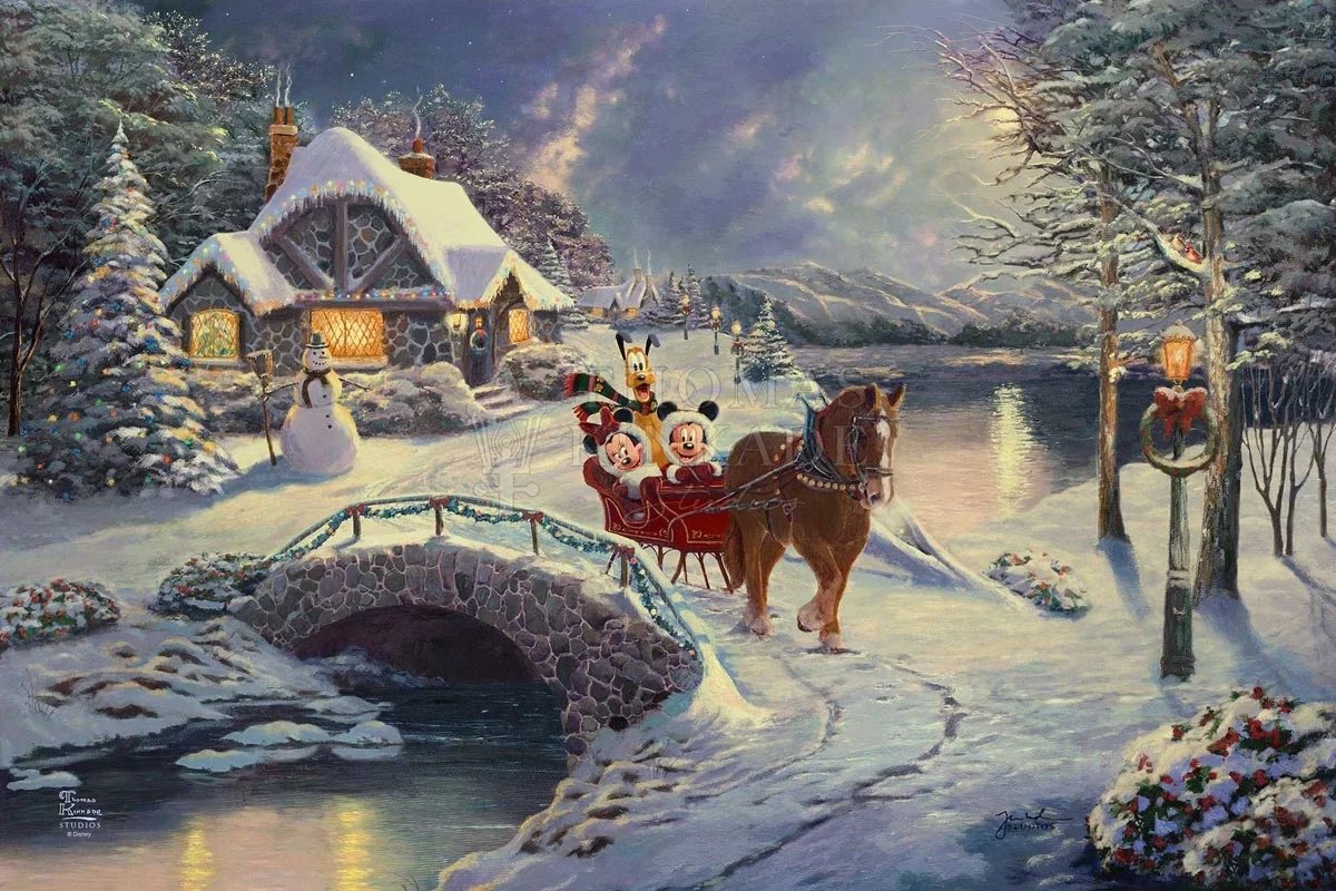 Mickey and Minnie Evening Sleigh Ride by Thomas Kinkade Disney — Giclee On Canvas