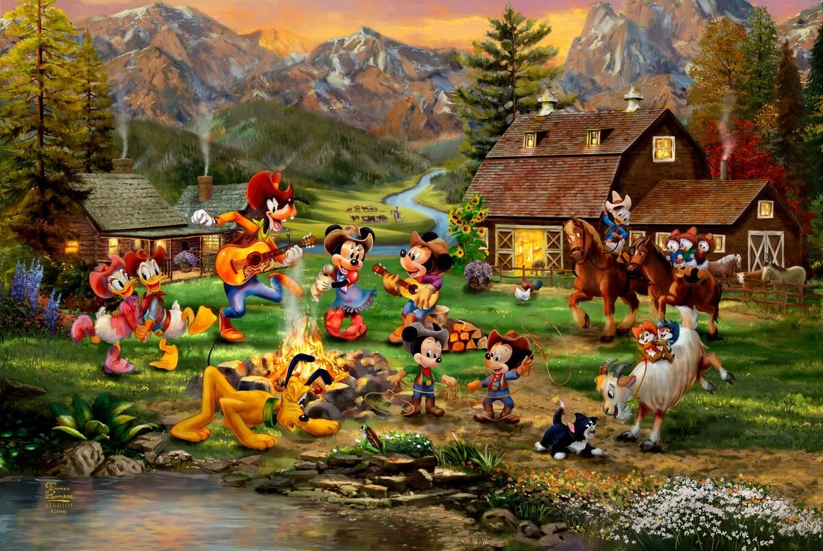 Disney Mickey and Minnie Rocky Mountain Round-Up by Thomas Kinkade Disney — Giclee On Canvas