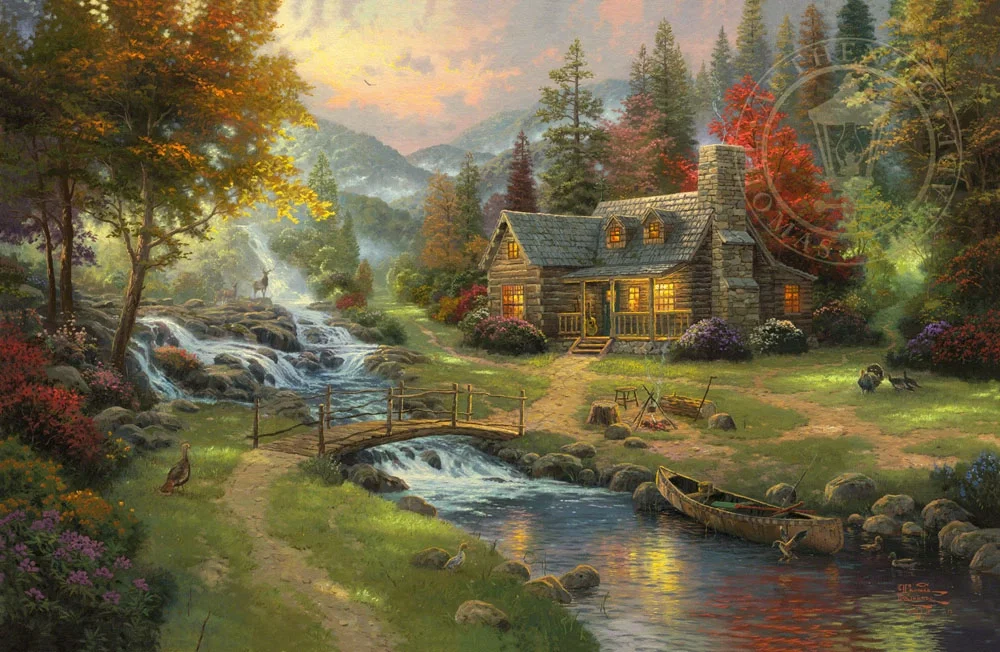 Mountain Paradise by Thomas Kinkade — Giclee On Canvas Artist Proof