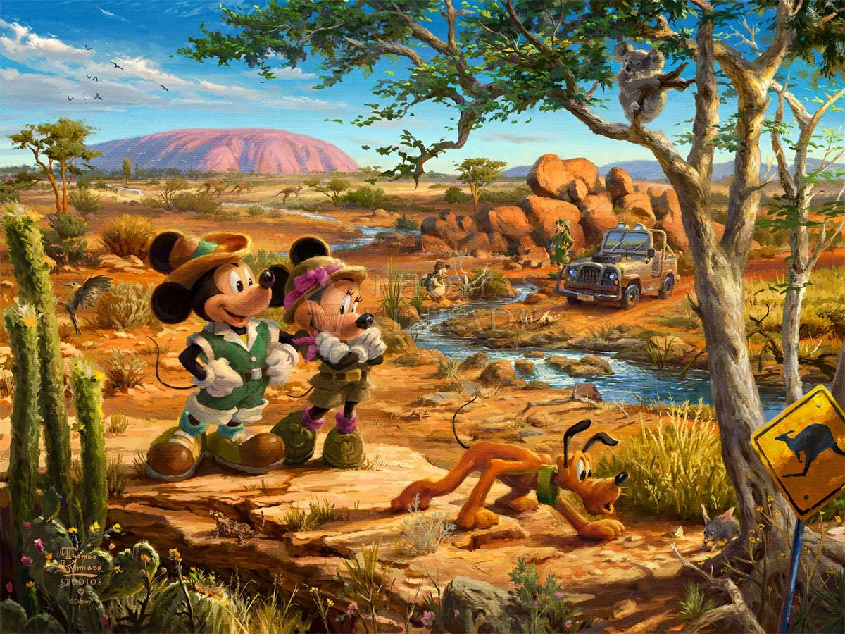Mickey And Minnie In The Outback by Thomas Kinkade Disney — Giclee On Canvas