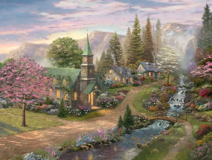 Thomas Kinkade - Sunday Morning Chapel