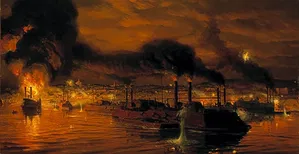 Tom Lovell - Union Fleet Passing Vicksburg Limited Edition Print