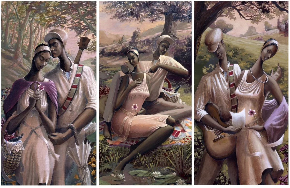 A Kiss / Pearls / The Dance Love Trilogy Triptych by John Holyfield — Giclee On Canvas