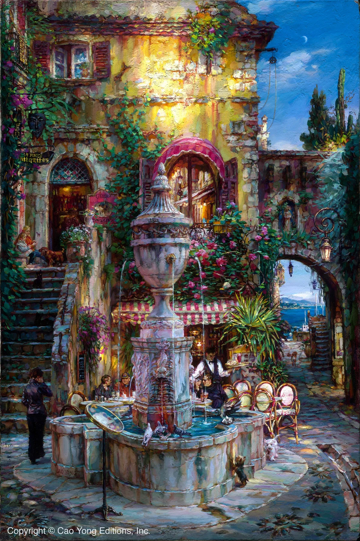 Twilight By The Fountain by Cao Yong — Giclee On Canvas The Mediterranean Series