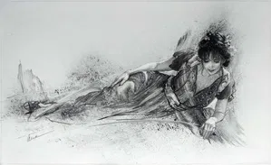 Arian - Belle Annie Original Charcoal on Bristol