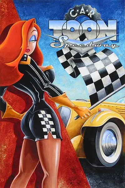 Katie Kelly - Car Toon Speedway Giclée On Hand Textured Canvas
