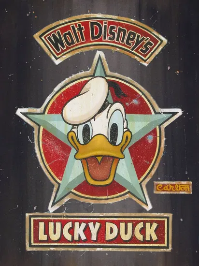 Trevor Carlton - Luck Duck  Lot 3 Giclee On Hand-Painted Mixed Media Canvas