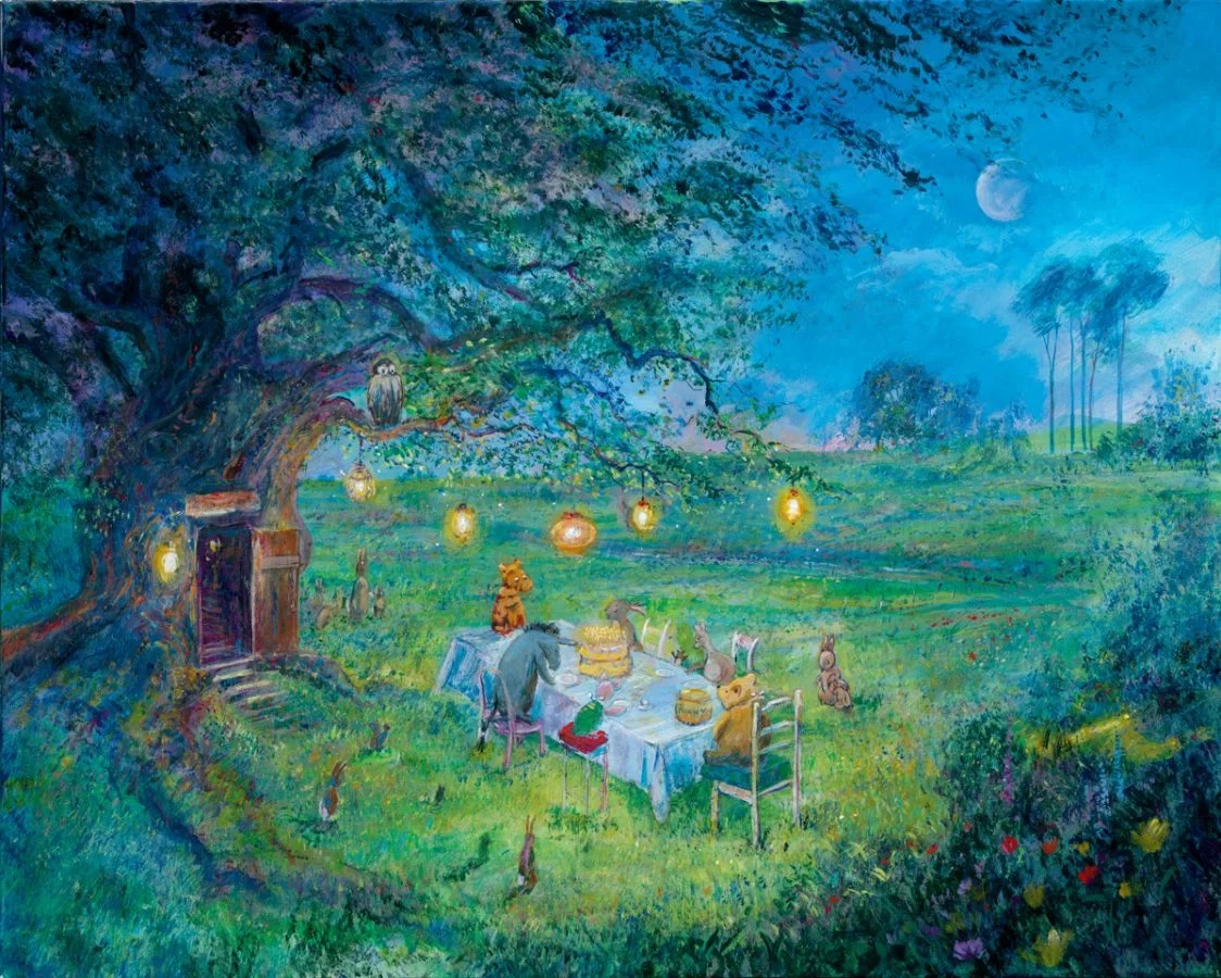 Poohs 80th Garden Party - From Disney Winnie the Pooh by Harrison Ellenshaw — Hand-Embellished Giclee on Canvas
