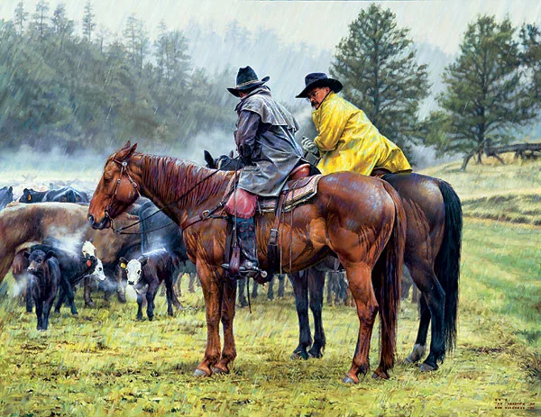 “WHEN THIS WEATHER QUITS,...YOU CAN STIFF’N YOUR HAT BACK UP WITH SUGAR WATER,...N’ HELL,... IF YER EVER HARD UP FOR FOOD,...YOU CAN EAT THE SOM-BITCH!” by Bob Coronato — Giclee On Canvas