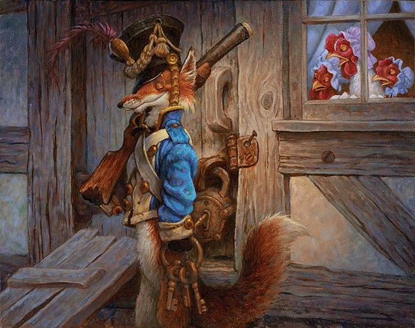 The Fox Guarding The Henhouse Smallwork Canvas Edition by Scott Gustafson