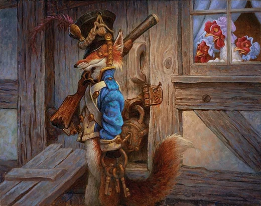 The Fox Guarding The Henhouse Smallwork Canvas Edition by Scott Gustafson