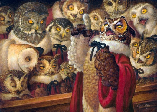 A Parliament Of Owls Smallwork Canvas Edition Artist Proof by Scott Gustafson