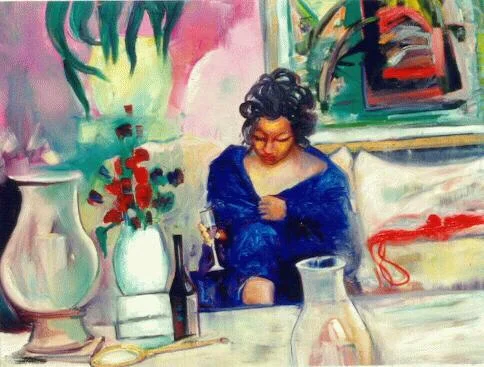 Woman With Wine Glass Estate Certified Giclee by William Tolliver