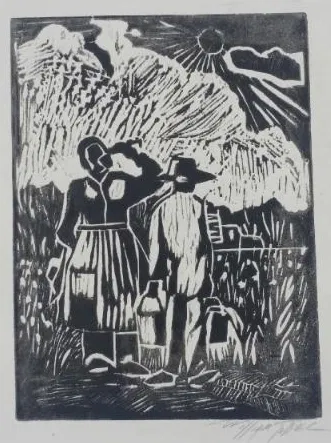 Field Workers Woodcut PArtist Proofer Artist Signed by William Tolliver